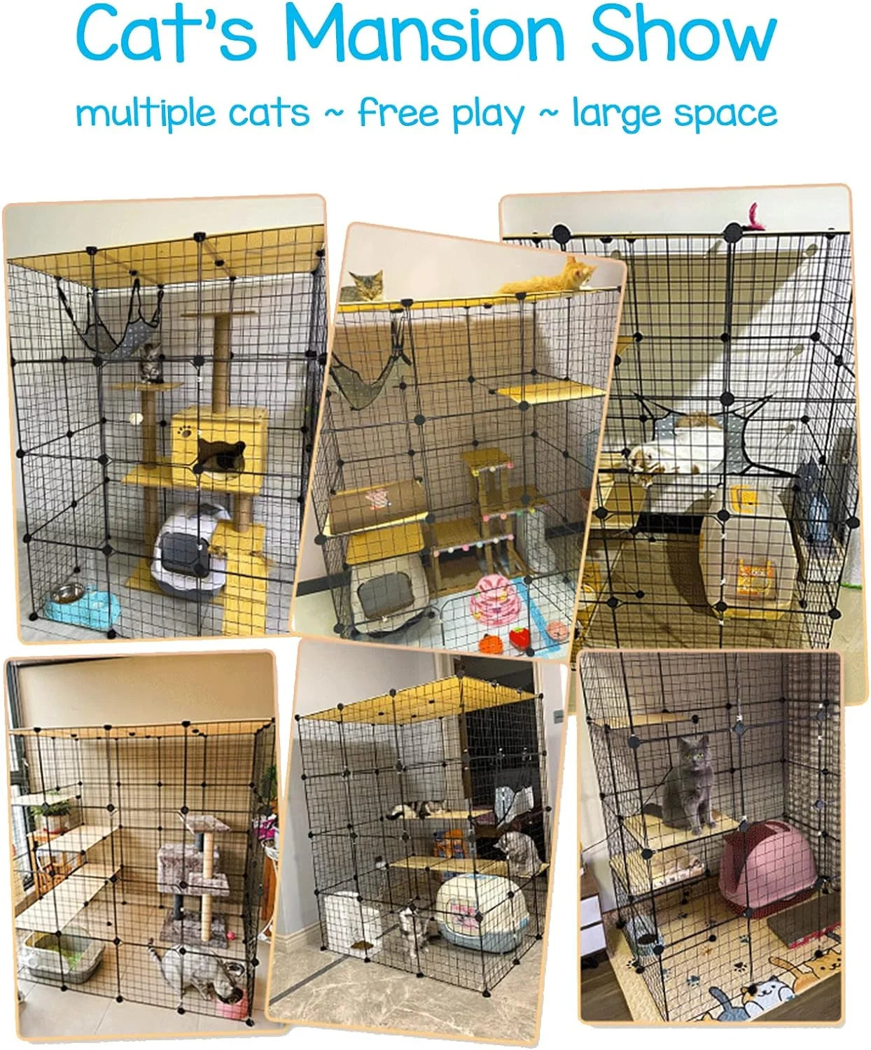 DIY Cat Cage Detachable Metal Wire Enclosure with Two Ladders, Kennels Playpen, Crate Large Exercise Place for 1-4 Cat