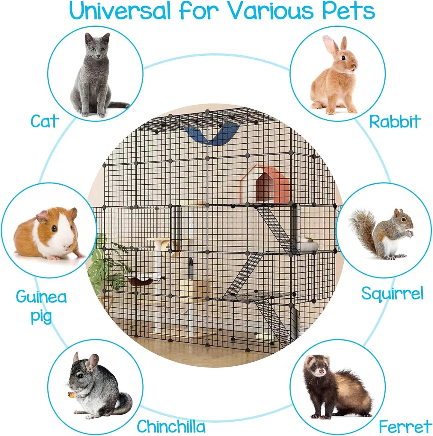 DIY Cat Cage Detachable Metal Wire Enclosure with Two Ladders, Kennels Playpen, Crate Large Exercise Place for 1-4 Cat