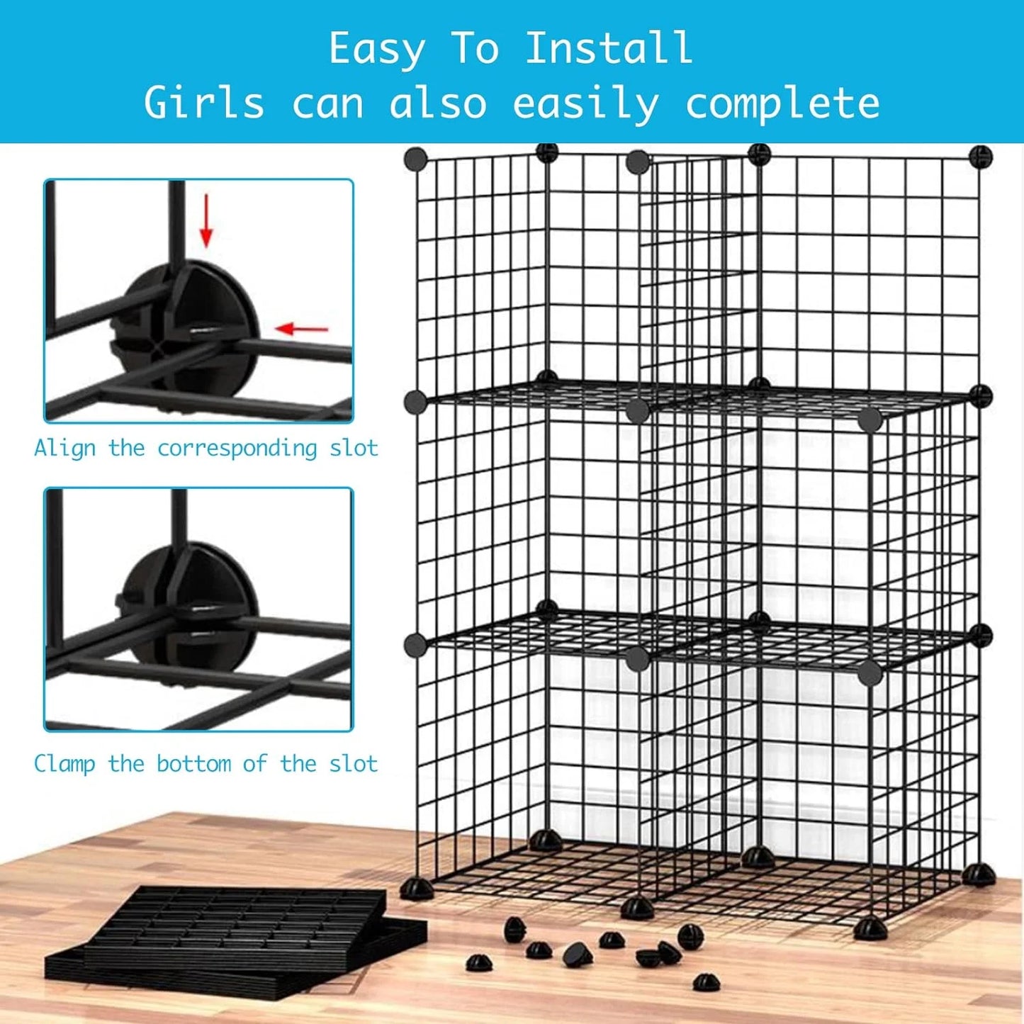 DIY Cat Cage Detachable Metal Wire Enclosure with Two Ladders, Kennels Playpen, Crate Large Exercise Place for 1-4 Cat