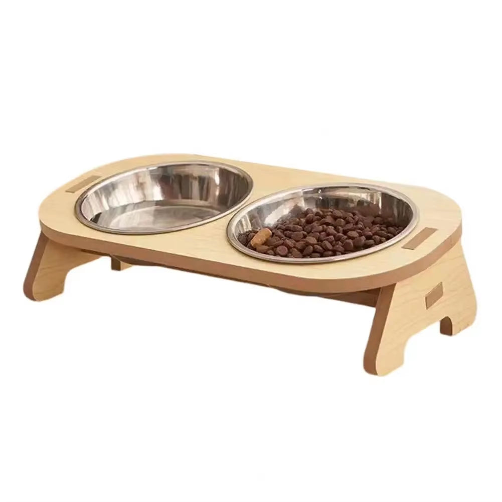 Wooden Elevated Dog Bowls with Stand Adjustable Raised Puppy Cat Food Water Bowls Holder Rabbit Feeder for Small Medium Pets
