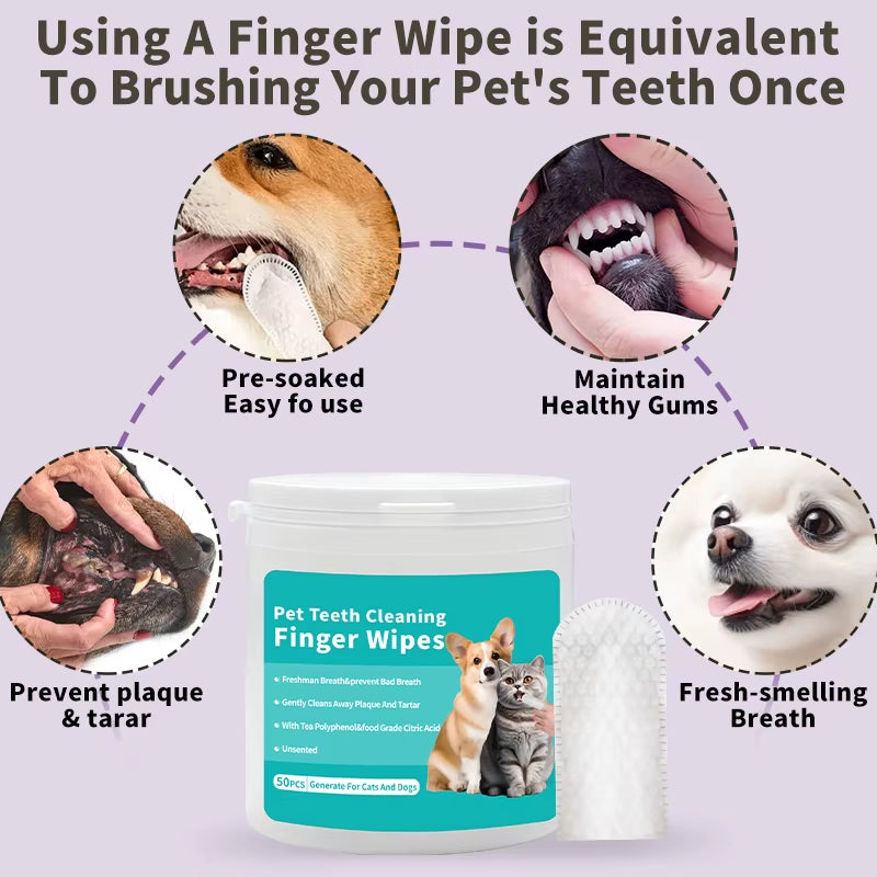 Pet Dental Cleansing Finger Set 50 Cat Finger Wipes Oral Cavity Cleaning Wipes Tooth Stone Deodorant Pet Cleaning Supplies