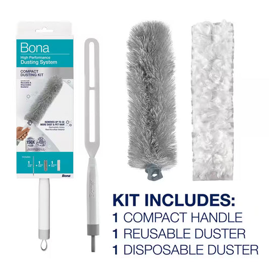 High-Performance Compact Dusting Kit, with 17 in Handle, Reusable and Disposable Dusters