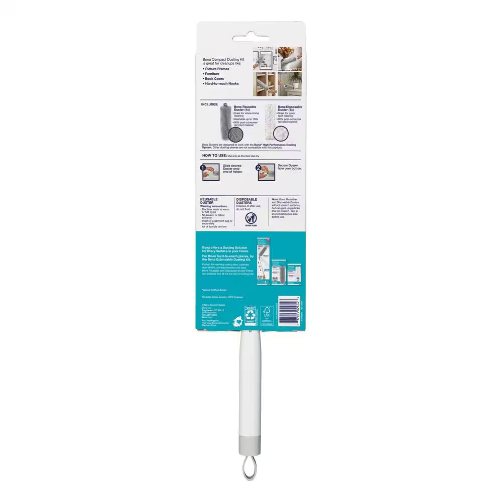 High-Performance Compact Dusting Kit, with 17 in Handle, Reusable and Disposable Dusters