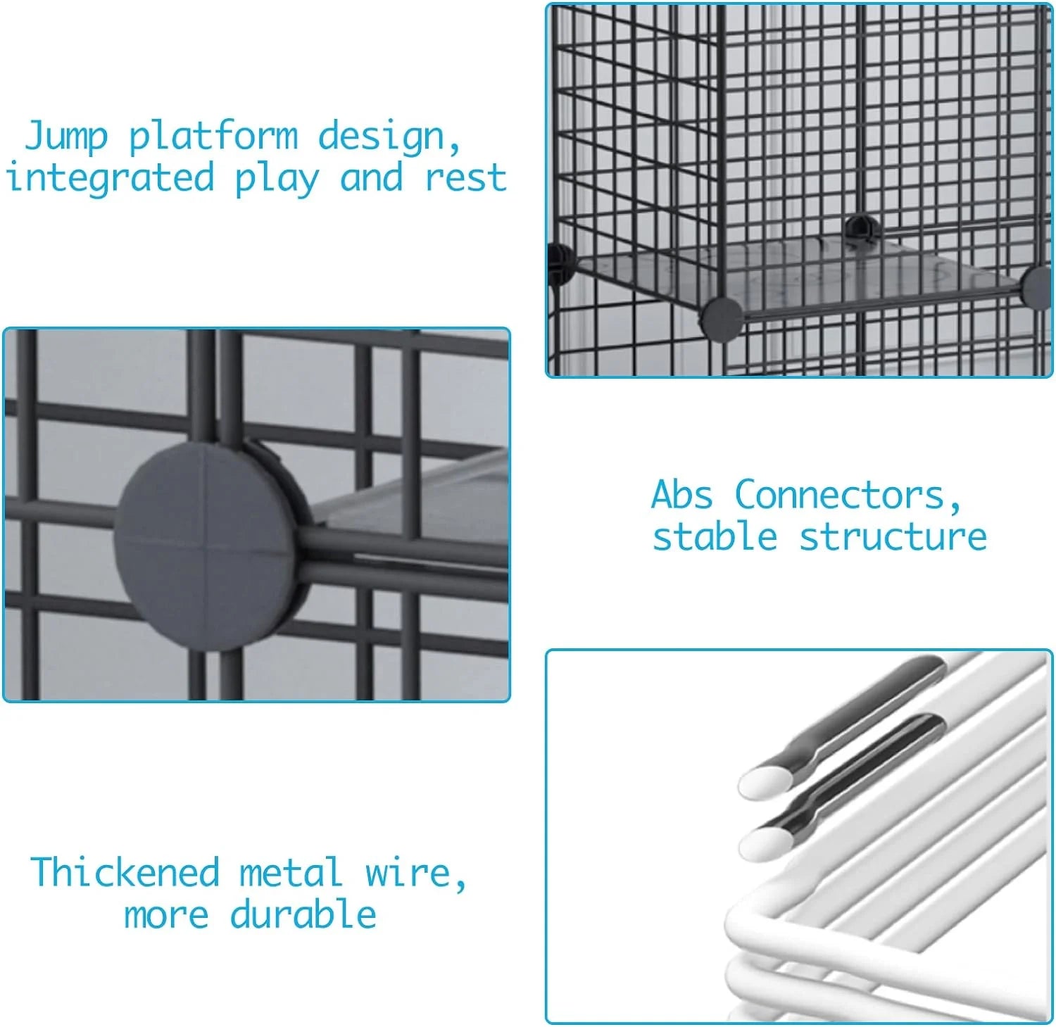 DIY Cat Cage Detachable Metal Wire Enclosure with Two Ladders, Kennels Playpen, Crate Large Exercise Place for 1-4 Cat