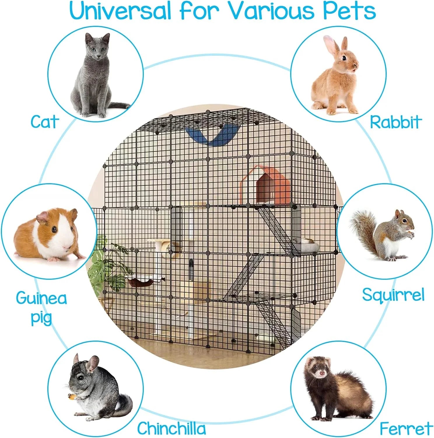 DIY Cat Cage Detachable Metal Wire Enclosure with Two Ladders, Kennels Playpen, Crate Large Exercise Place for 1-4 Cat
