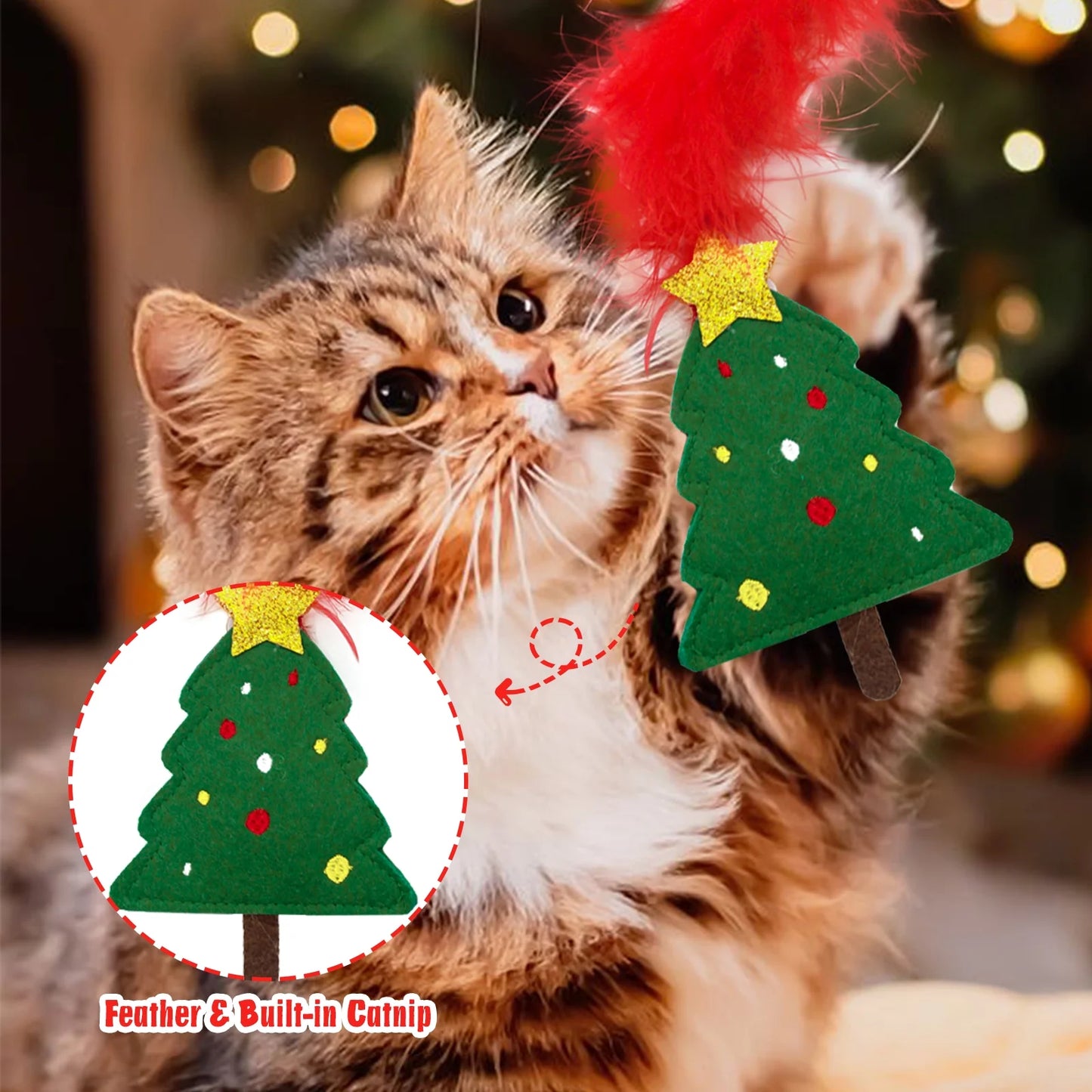 Cat Christmas Stocking, 10 Pack Christmas Cat Toys, Interactive Cat Feather Toy with Catnip, Ball
