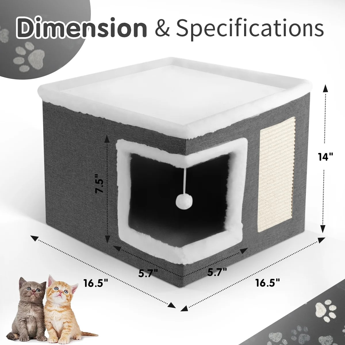 Indoor Pet Bed for Cats, Covered Foldable Kennel Bed with Scratching Board, Suitable for Many Small Pets, Dark Gray