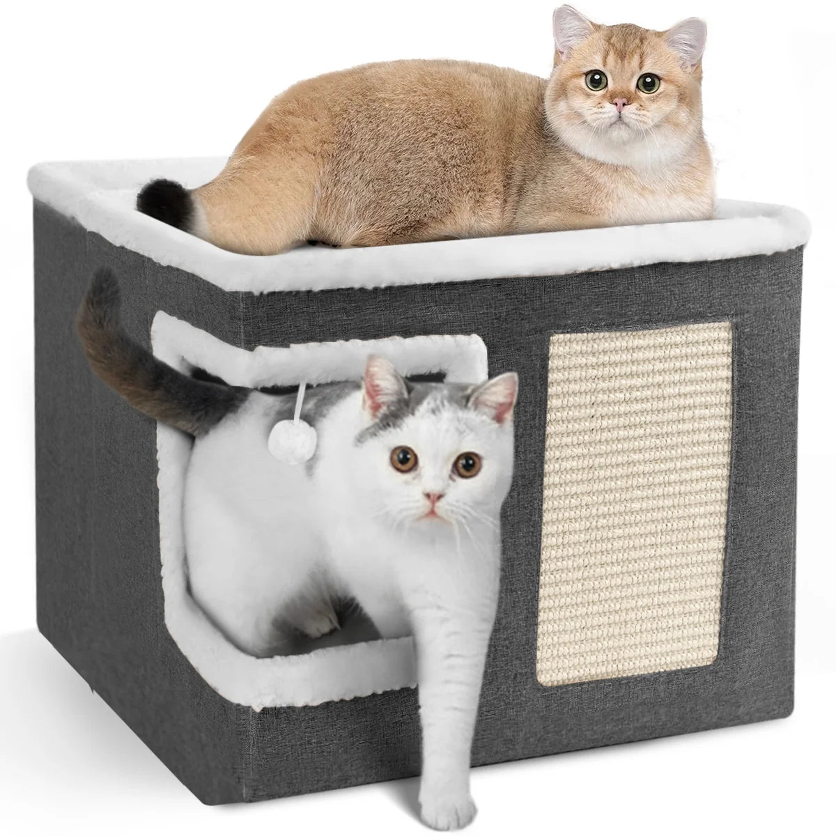 Indoor Pet Bed for Cats, Covered Foldable Kennel Bed with Scratching Board, Suitable for Many Small Pets, Dark Gray