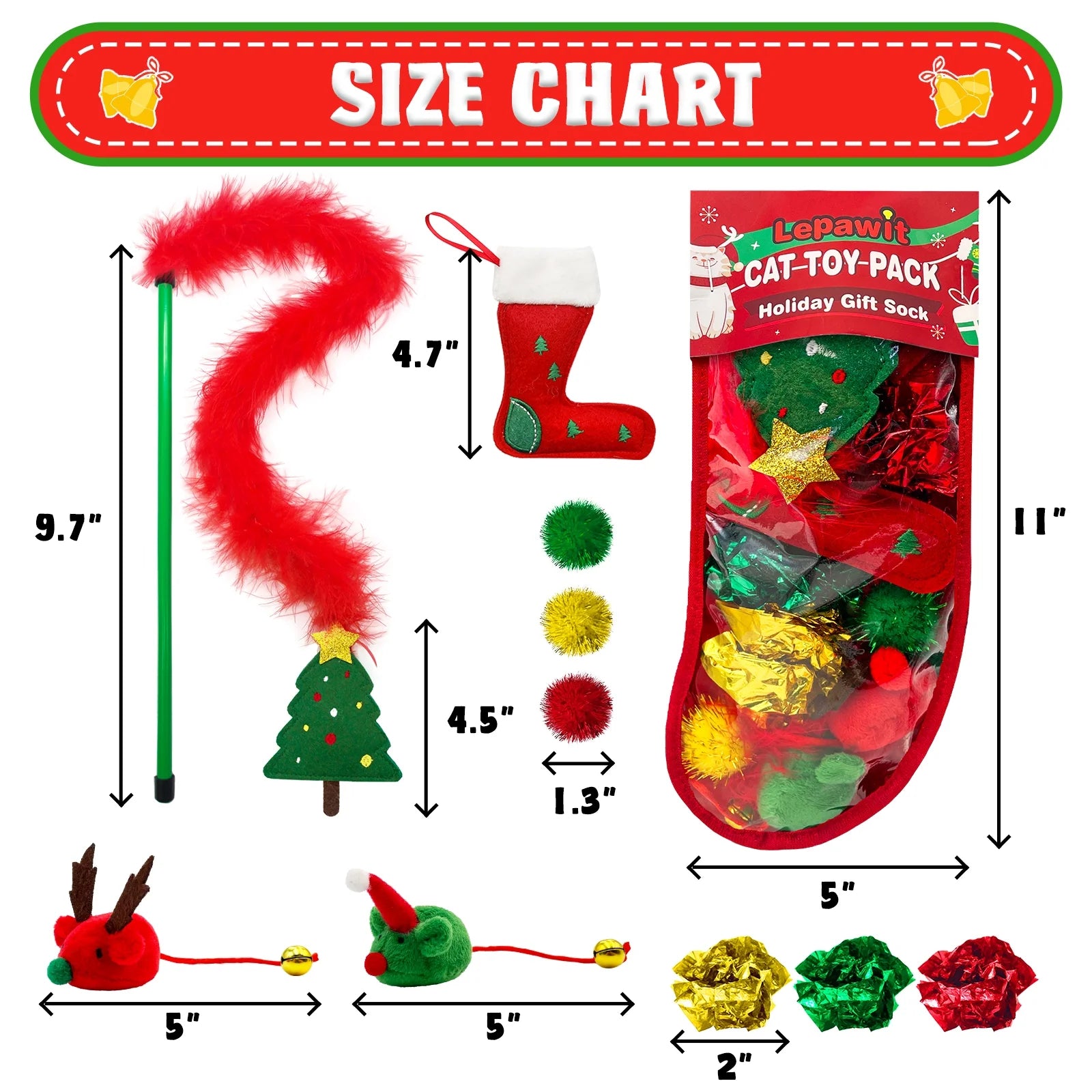 Cat Christmas Stocking, 10 Pack Christmas Cat Toys, Interactive Cat Feather Toy with Catnip, Ball