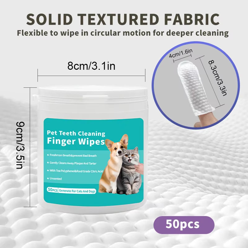 Pet Dental Cleansing Finger Set 50 Cat Finger Wipes Oral Cavity Cleaning Wipes Tooth Stone Deodorant Pet Cleaning Supplies