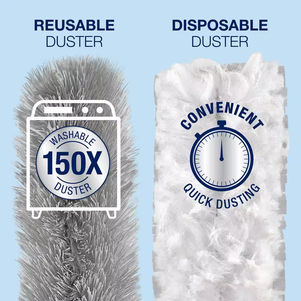 High-Performance Compact Dusting Kit, with 17 in Handle, Reusable and Disposable Dusters