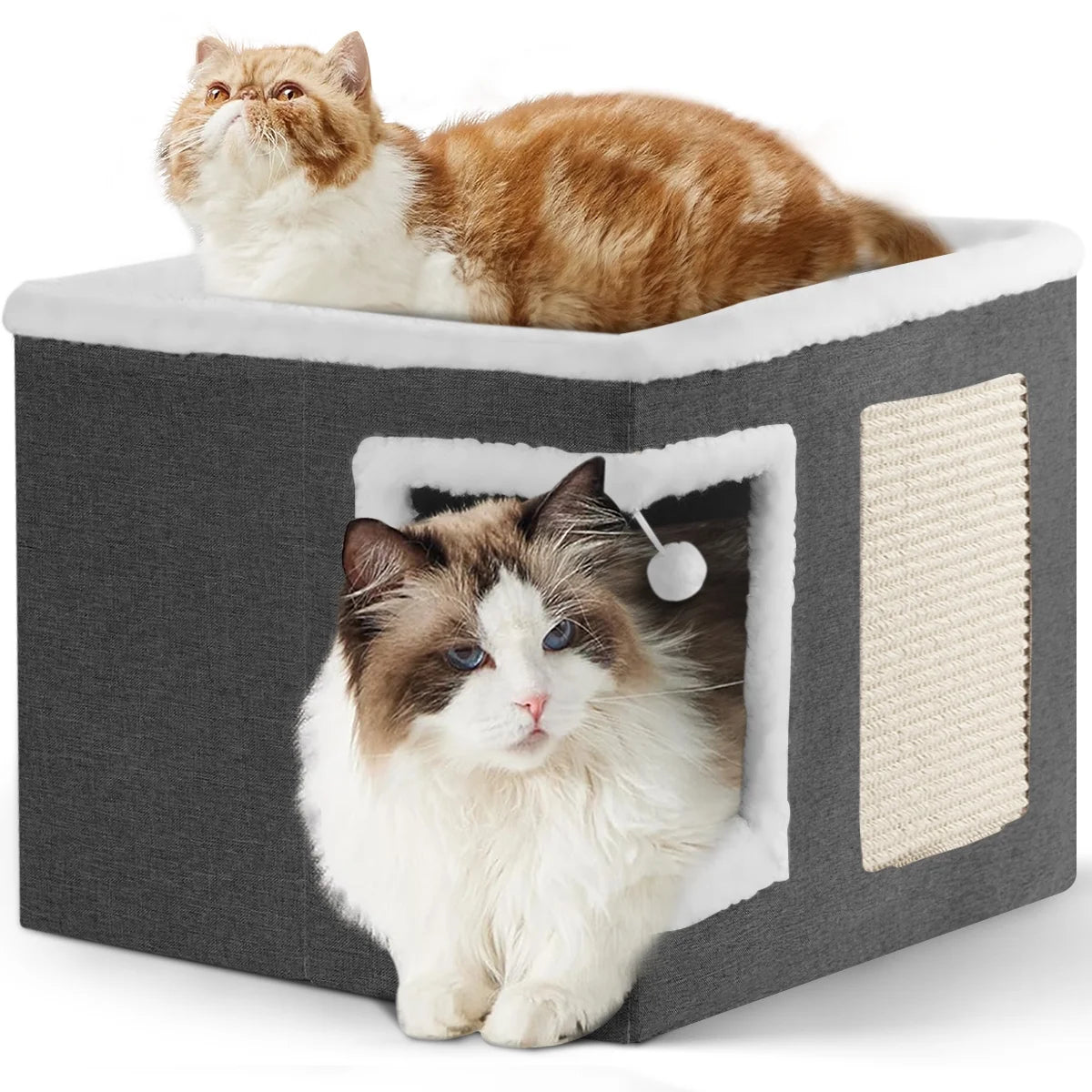 Indoor Pet Bed for Cats, Covered Foldable Kennel Bed with Scratching Board, Suitable for Many Small Pets, Dark Gray