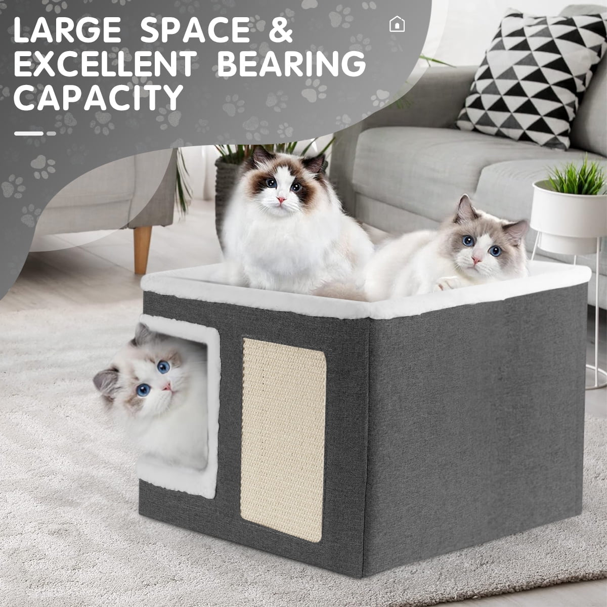 Indoor Pet Bed for Cats, Covered Foldable Kennel Bed with Scratching Board, Suitable for Many Small Pets, Dark Gray